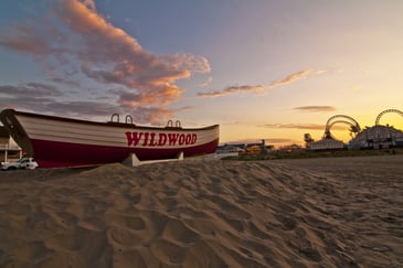 a boat on the beach in Wildwood, NJ