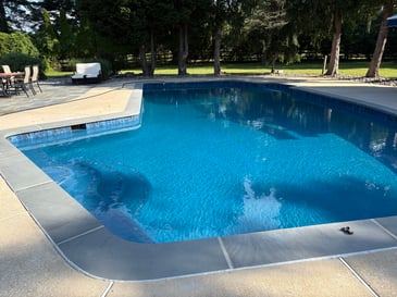 An outdoor pool that was recently renovated