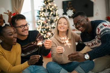 Friends celebrating the new year at home