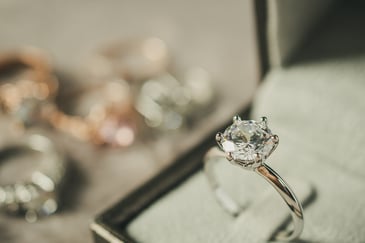 A closeup image of a diamond engagement ring