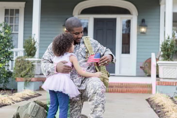 military-father-with-daughter-holding-american-flag